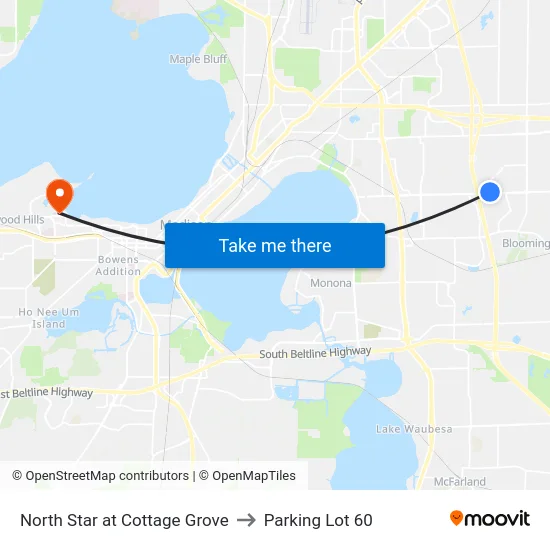 North Star at Cottage Grove to Parking Lot 60 map