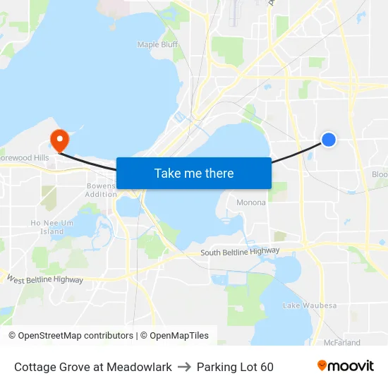 Cottage Grove at Meadowlark to Parking Lot 60 map