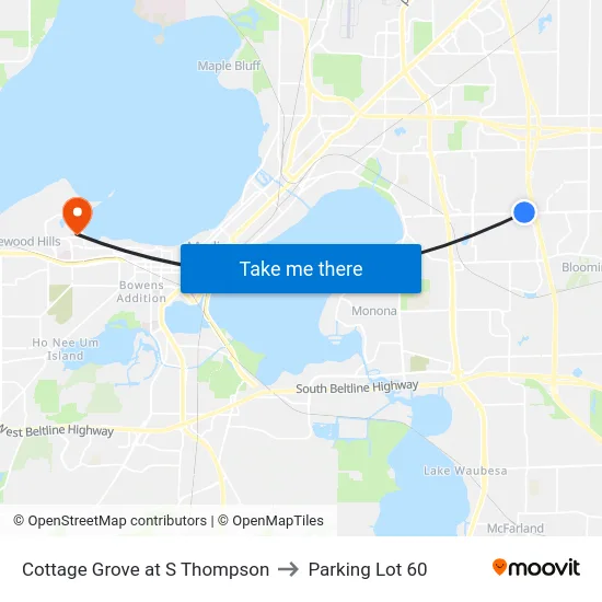 Cottage Grove at S Thompson to Parking Lot 60 map
