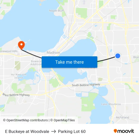 E Buckeye at Woodvale to Parking Lot 60 map