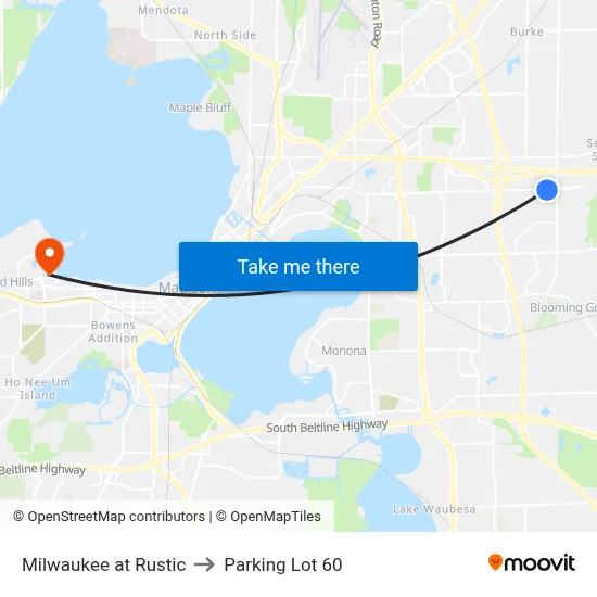 Milwaukee at Rustic to Parking Lot 60 map