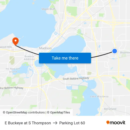 E Buckeye at S Thompson to Parking Lot 60 map