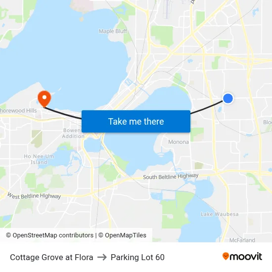 Cottage Grove at Flora to Parking Lot 60 map