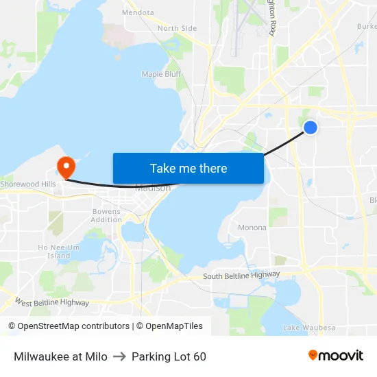 Milwaukee at Milo to Parking Lot 60 map