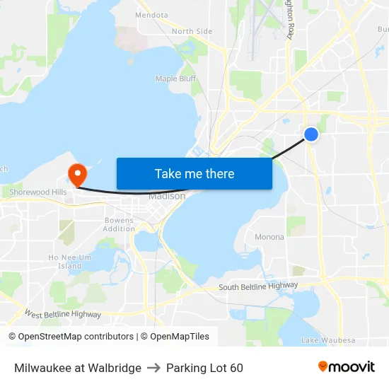 Milwaukee at Walbridge to Parking Lot 60 map