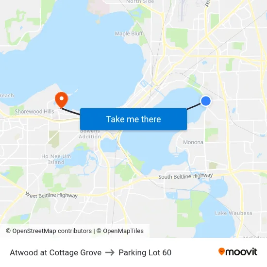 Atwood at Cottage Grove to Parking Lot 60 map