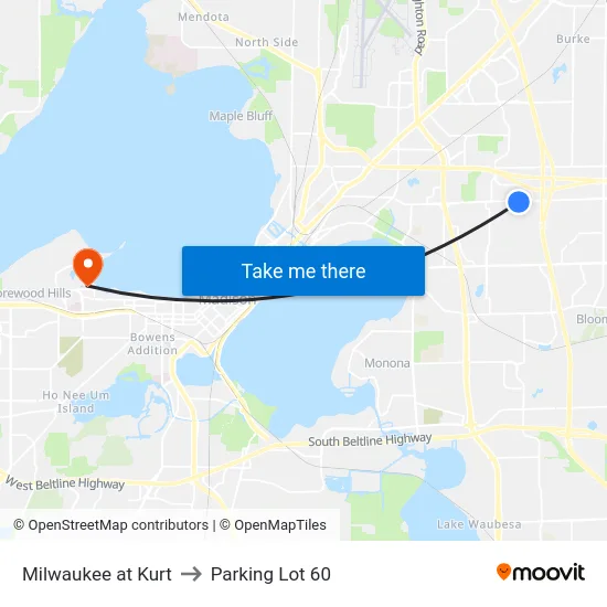 Milwaukee at Kurt to Parking Lot 60 map