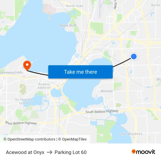 Acewood at Onyx to Parking Lot 60 map