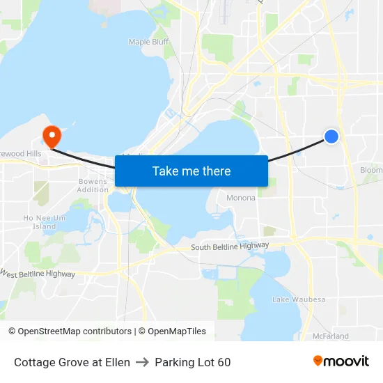 Cottage Grove at Ellen to Parking Lot 60 map