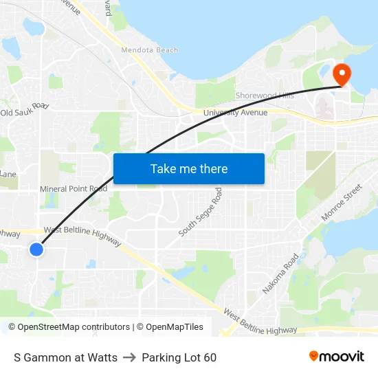S Gammon at Watts to Parking Lot 60 map