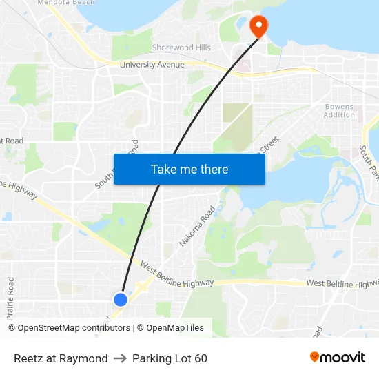 Reetz at Raymond to Parking Lot 60 map