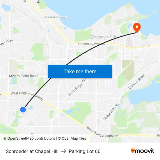 Schroeder at Chapel Hill to Parking Lot 60 map