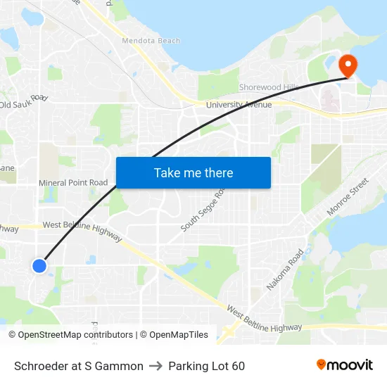 Schroeder at S Gammon to Parking Lot 60 map