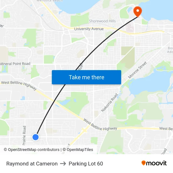 Raymond at Cameron to Parking Lot 60 map