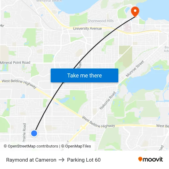 Raymond at Cameron to Parking Lot 60 map