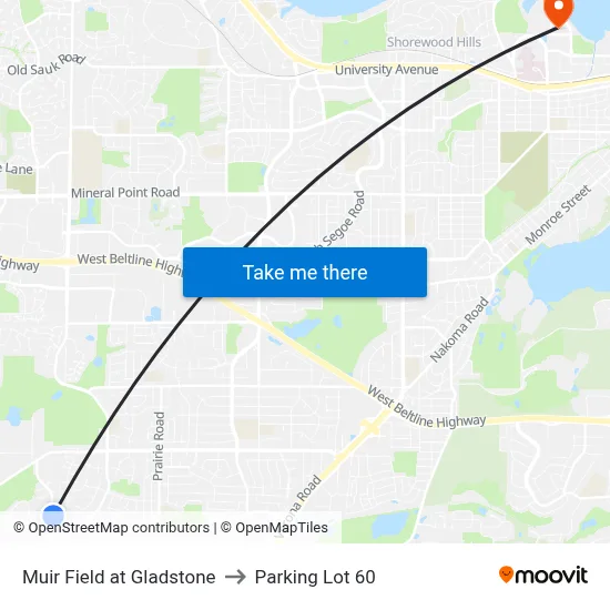 Muir Field at Gladstone to Parking Lot 60 map
