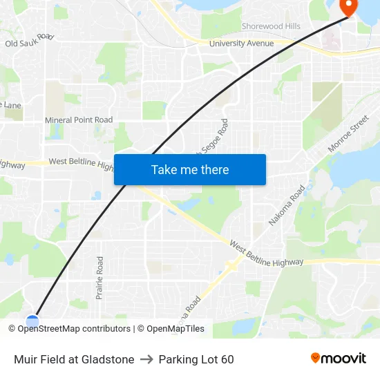 Muir Field at Gladstone to Parking Lot 60 map