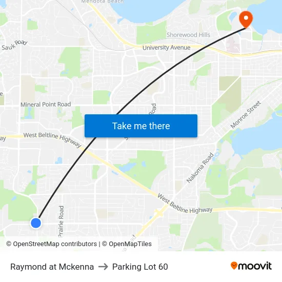 Raymond at Mckenna to Parking Lot 60 map
