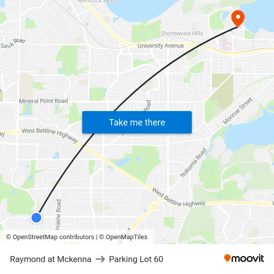 Raymond at Mckenna to Parking Lot 60 map