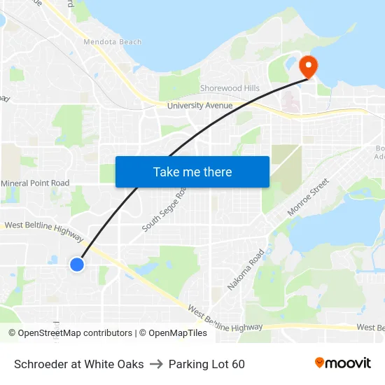 Schroeder at White Oaks to Parking Lot 60 map