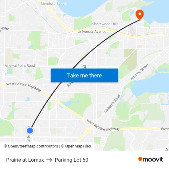 Prairie at Lomax to Parking Lot 60 map