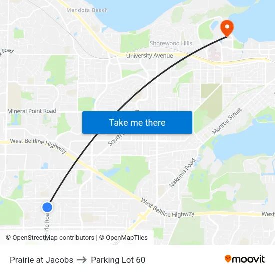 Prairie at Jacobs to Parking Lot 60 map