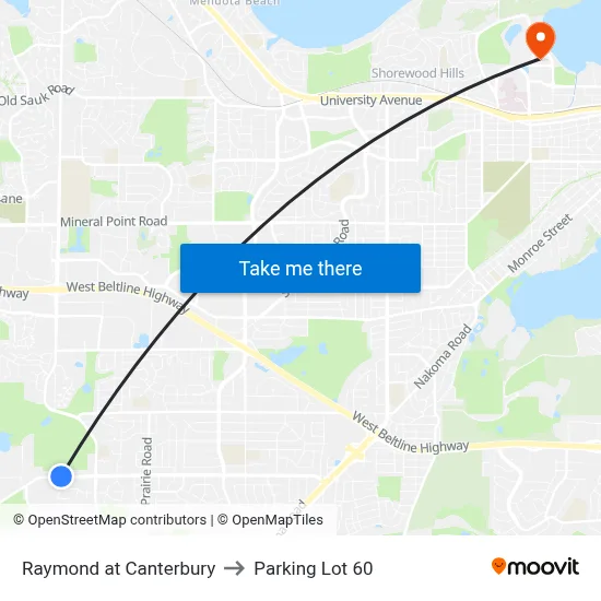Raymond at Canterbury to Parking Lot 60 map