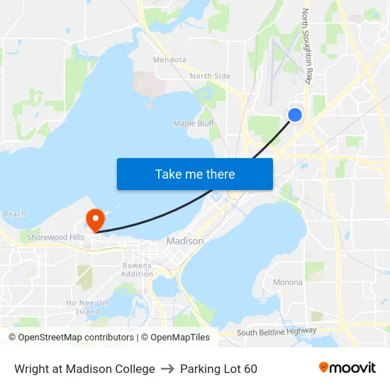 Wright at Madison College to Parking Lot 60 map