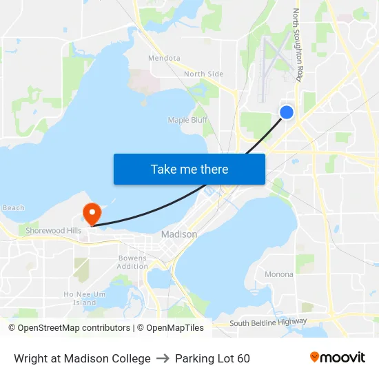 Wright at Madison College to Parking Lot 60 map