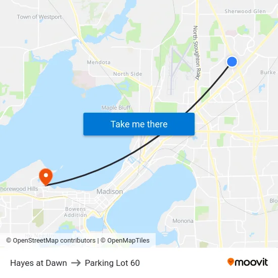Hayes at Dawn to Parking Lot 60 map