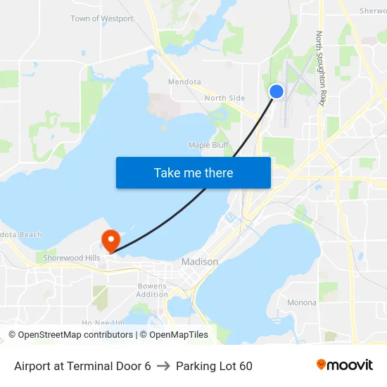 Airport at Terminal Door 6 to Parking Lot 60 map