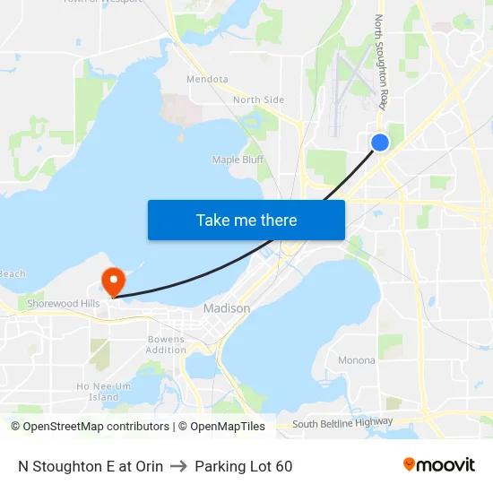 N Stoughton E at Orin to Parking Lot 60 map