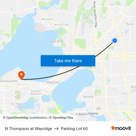 N Thompson at Wayridge to Parking Lot 60 map