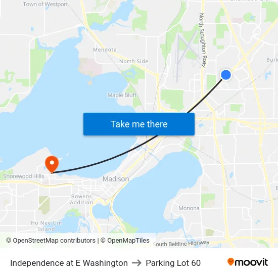Independence at E Washington to Parking Lot 60 map