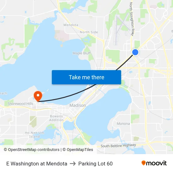E Washington at Mendota to Parking Lot 60 map