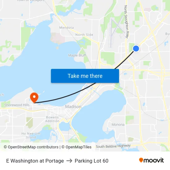 E Washington at Portage to Parking Lot 60 map