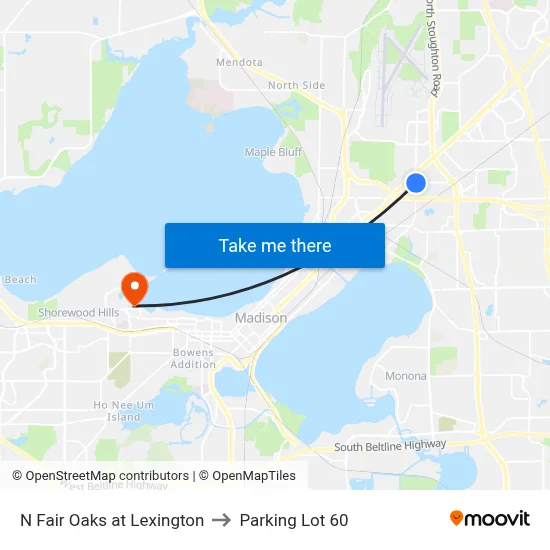 N Fair Oaks at Lexington to Parking Lot 60 map