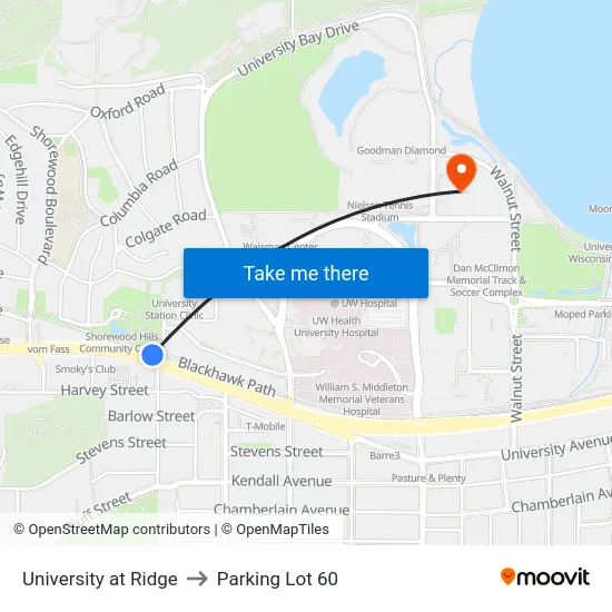 University at Ridge to Parking Lot 60 map