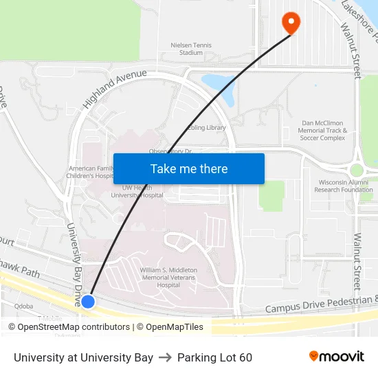 University at University Bay to Parking Lot 60 map