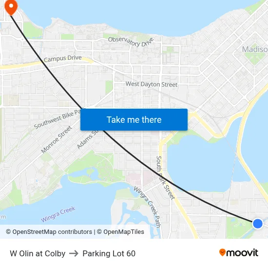 W Olin at Colby to Parking Lot 60 map