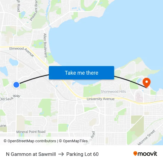 N Gammon at Sawmill to Parking Lot 60 map