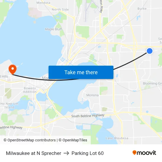 Milwaukee at N Sprecher to Parking Lot 60 map