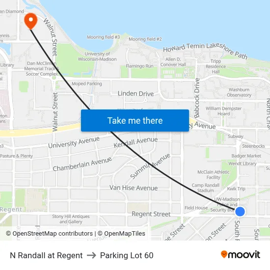N Randall at Regent to Parking Lot 60 map