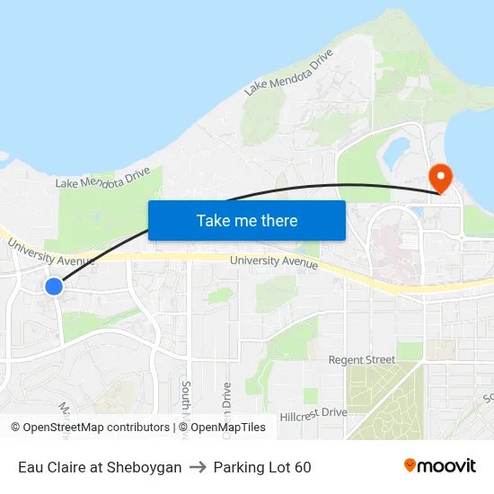 Eau Claire at Sheboygan to Parking Lot 60 map