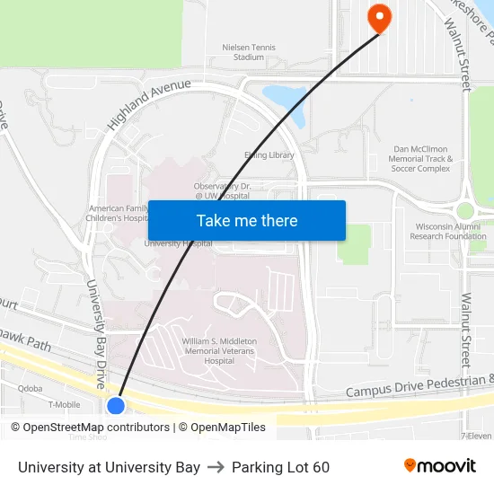 University at University Bay to Parking Lot 60 map