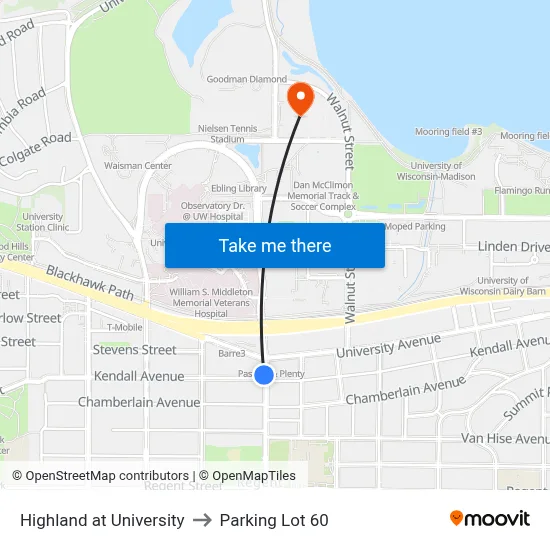 Highland at University to Parking Lot 60 map