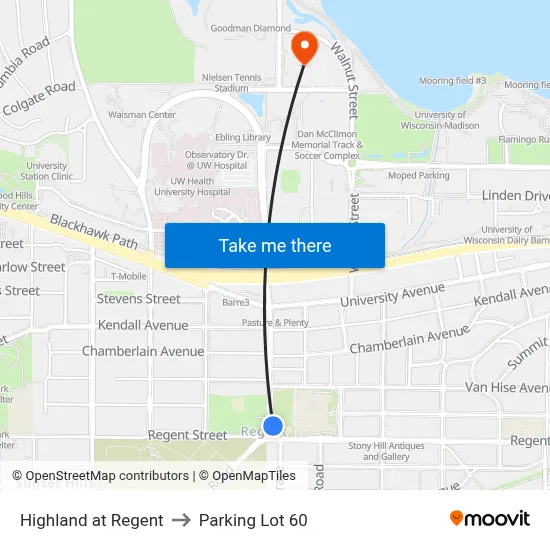 Highland at Regent to Parking Lot 60 map