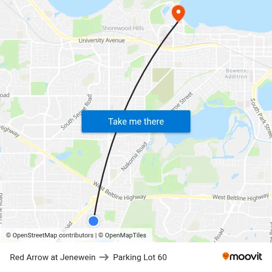 Red Arrow at Jenewein to Parking Lot 60 map