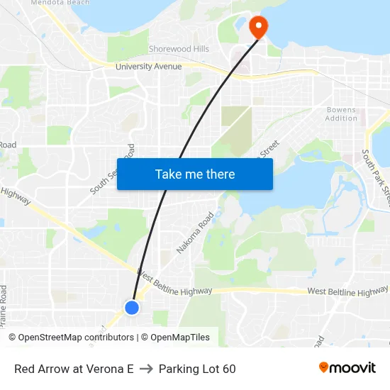 Red Arrow at Verona E to Parking Lot 60 map