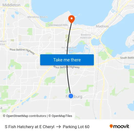 S Fish Hatchery at E Cheryl to Parking Lot 60 map
